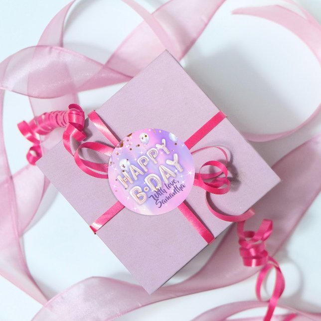 Sticker Rond Pastel Modern Glam Balloons tendance Joyeux annive (Créateur téléchargé)