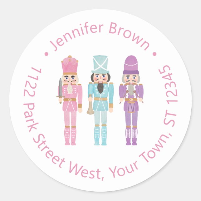 Sticker Rond Pastel Nutcracker Ballet Noël Adresse de retour (Devant)