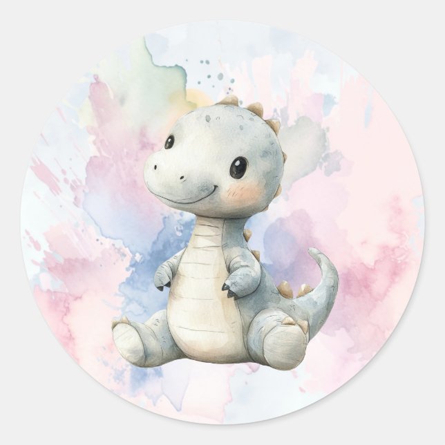 Sticker Rond Pastel Paint Splash Adorable Dinosaur Baby shower (Devant)