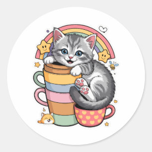 Sticker Rond Pastel Paws & Rainbow Sips