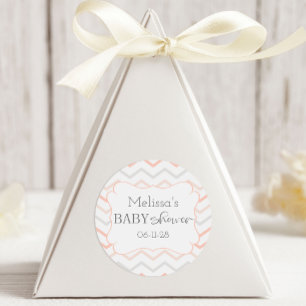 Sticker Rond Pastel Peach et Grey Zig Zag