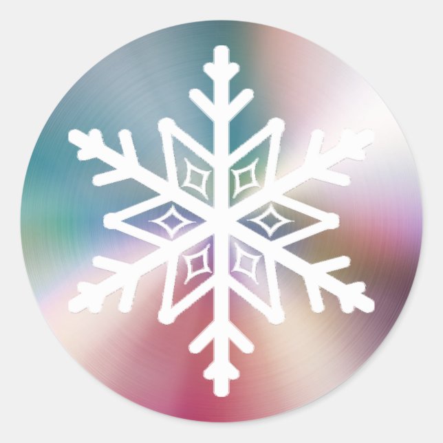 Sticker Rond Pastel Pink Blue Coloré Flocon de neige de Noël (Devant)