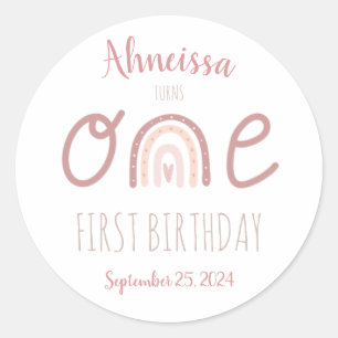 Sticker Rond Pastel Pink Rainbow Un premier anniversaire