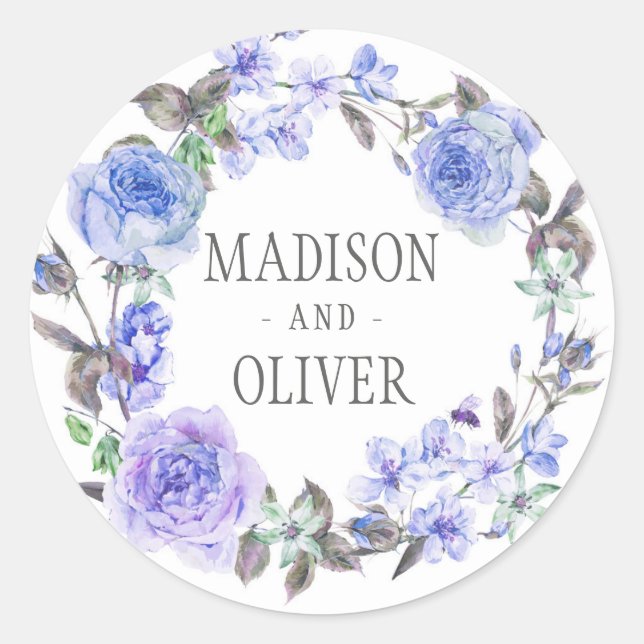 Sticker Rond Pastel Purple Aquarelle Florale | MARIAGE (Devant)