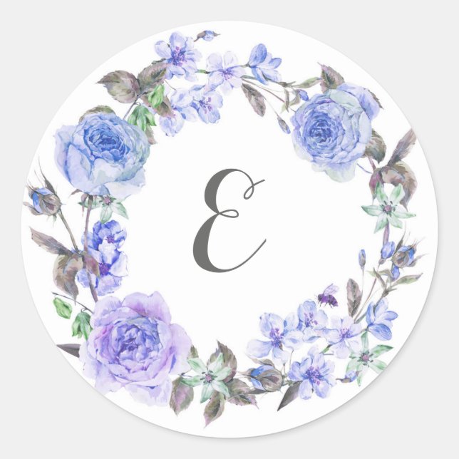 Sticker Rond Pastel Purple Aquarelle Florale | Monogramme (Devant)