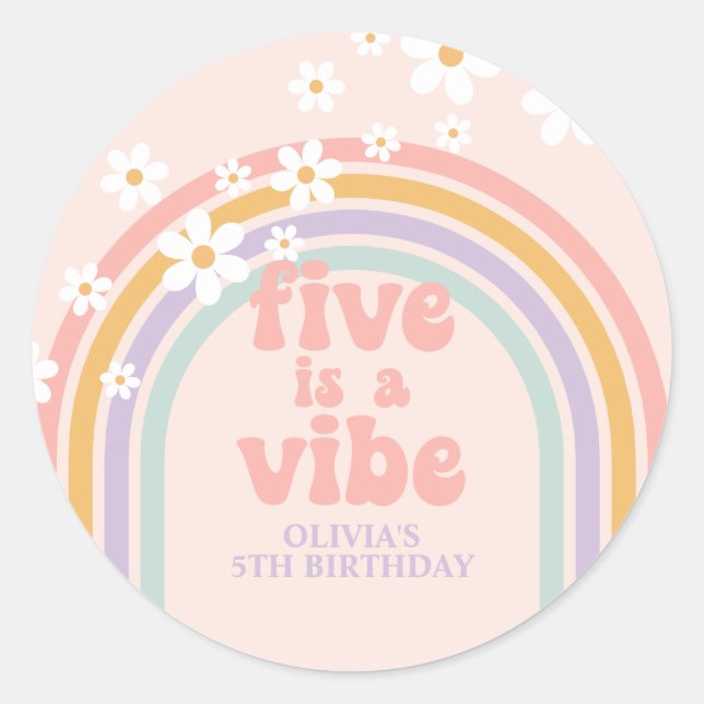 Sticker Rond Pastel rainbow Five est un Vibe 5e anniversaire (Devant)