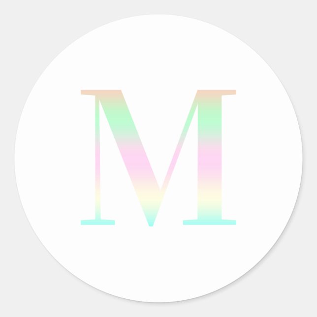 Sticker Rond Pastel Rainbow Gradient "M" Serif Monogramme (Devant)