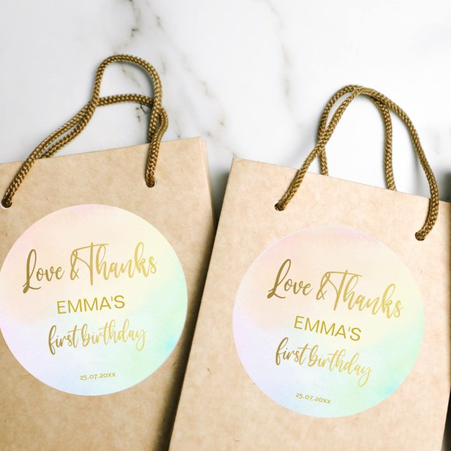 Sticker Rond Pastel rainbow ombre premier anniversaire merci (Créateur téléchargé)