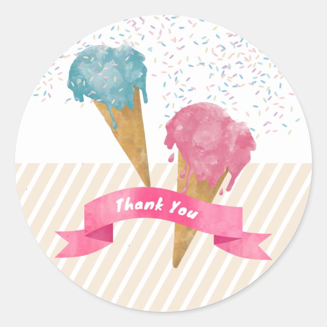 Sticker Rond Pastel Retro Aquarelle Crème glacée et arrosages (Devant)