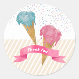 Sticker Rond Pastel Retro Aquarelle Crème glacée et arrosages