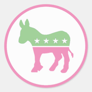 Sticker Rond Pastel rose et vert âne démocrate