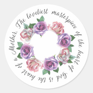 Sticker Rond Pastel Roses  Coeur de la Mère   Citation du Coeur
