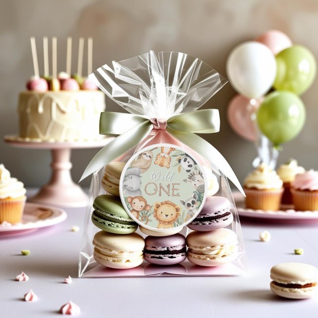 Sticker Rond Pastel Tropical Wild One Jungle Safari Animaux (Créateur téléchargé)