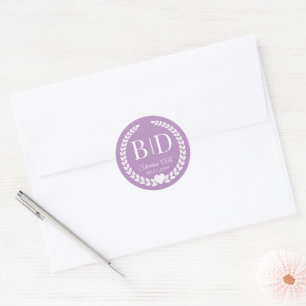 Sticker Rond Pastel violet mariée et Mariage de monogramme de c