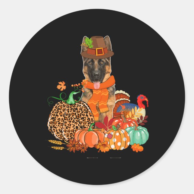Sticker Rond Pasteur Allemand De Thanksgiving Avec La Poussette (Devant)