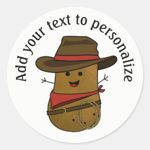 Sticker Rond Patate de cow-boy personnalisée