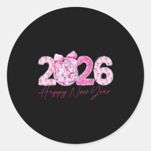 Sticker Rond Patch boule à facettes Nouvel An 2026 heureux 