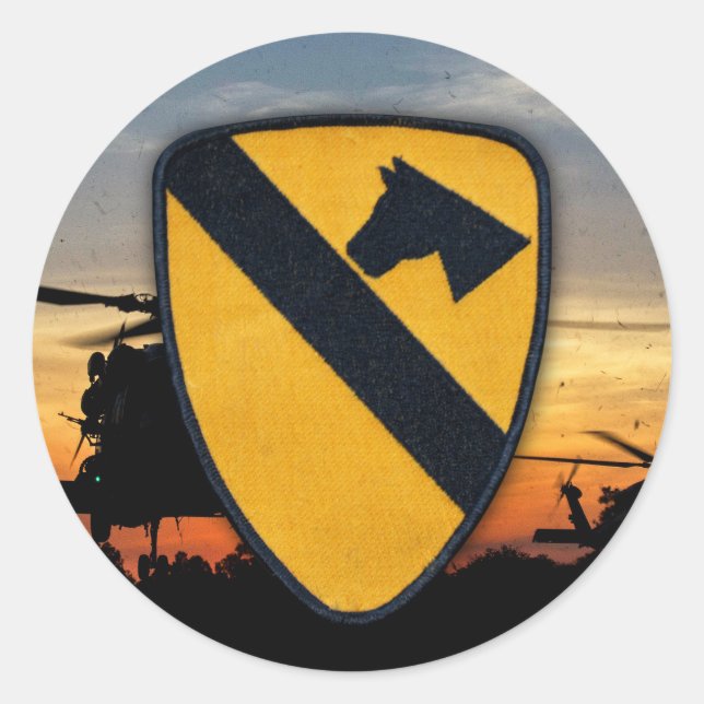Sticker Rond Patch des vétérans de l'Armée de terre 1ère Cavale (Devant)
