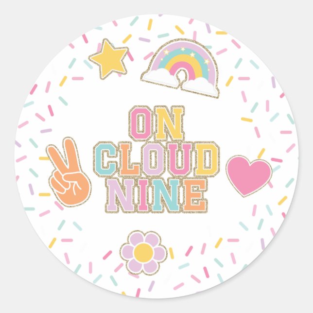 Sticker Rond Patch Preppy Sur Cloud Neuf 9e Anniversaire (Devant)