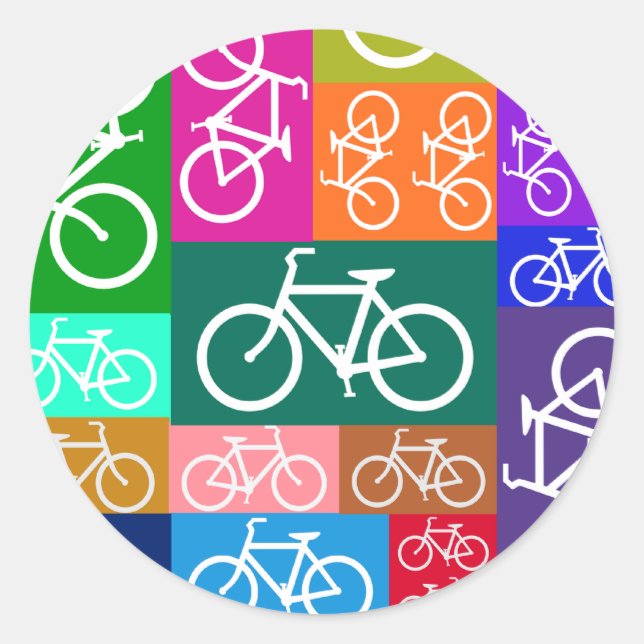 Sticker Rond Patchwork Bicyclettes Art (Devant)