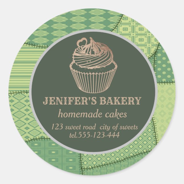 Sticker Rond Patchwork cupcakes et sucreries faits maison (Devant)