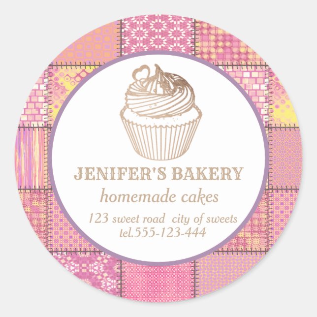 Sticker Rond Patchwork cupcakes et sucreries faits maison (Devant)