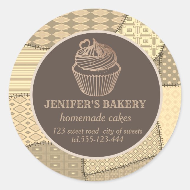 Sticker Rond Patchwork cupcakes et sucreries faits maison (Devant)