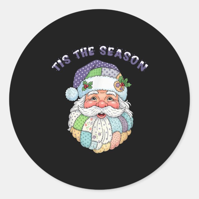 Sticker Rond Patchwork Santa Claus Face Preppy Girly Christmas  (Devant)