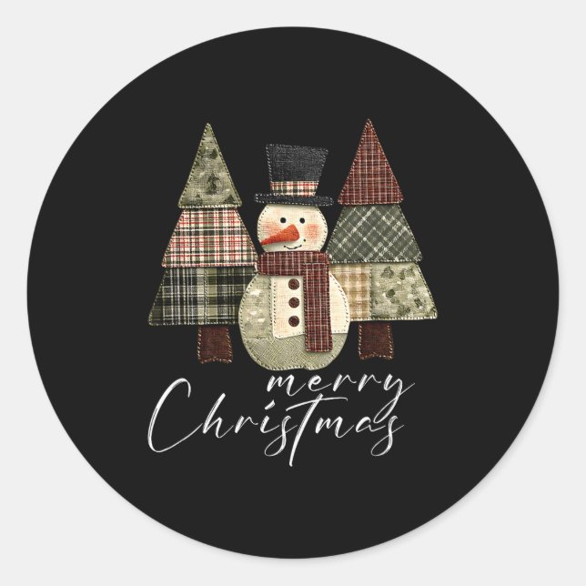 Sticker Rond Patchwork Snowman,patchwork Christmas Tree Funny G (Devant)