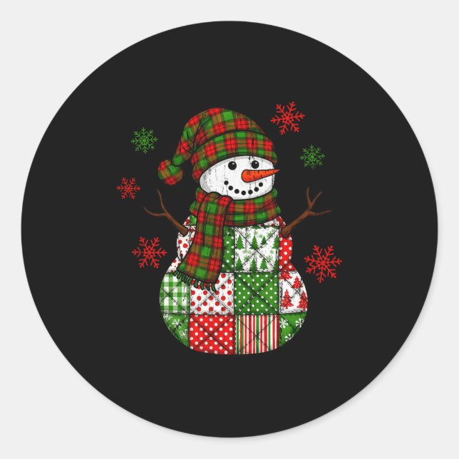 Sticker Rond Patchwork Snowman, Retro Funny Christmas  (Devant)