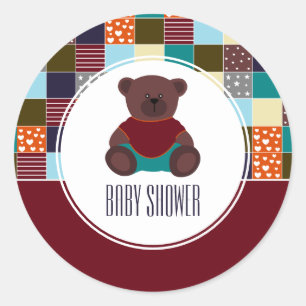 Sticker Rond Patchwork Teddy Bear, Baby shower