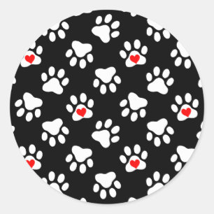 Sticker Rond Pâtes de chien mignonnes noir et blanc avec Motif 