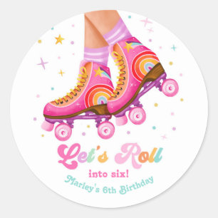 Sticker Rond Patin à roulettes Anniversaire Fille Skate Let's R