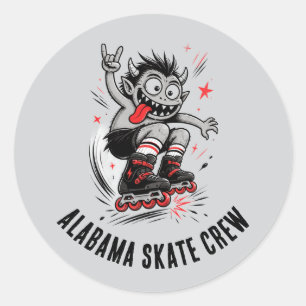 Sticker Rond Patin à roulettes de monstre de dessin animé