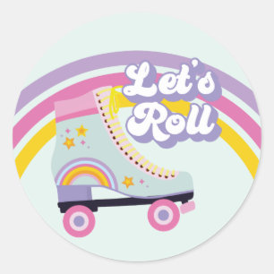 Sticker Rond Patin à roulettes Rétro Arc-en-ciel Anniversaire