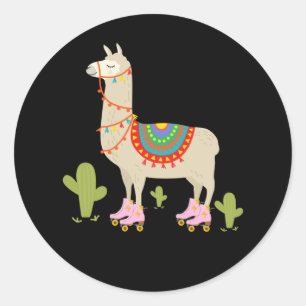 Sticker Rond Patinage à rouleaux Llama Retro Patinage à rouleau