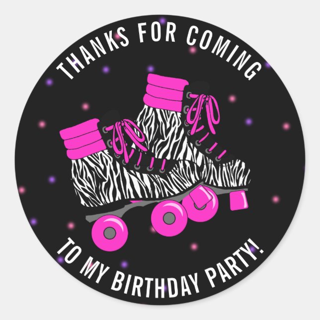 Sticker Rond Patinage à roulettes Merci d'anniversaire (Devant)