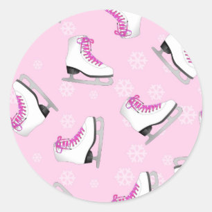 Sticker Rond Patinage artistique - Patins à glace rose avec des