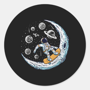 Sticker Rond Patinage Astronaut Patinage Lune Patinage Platine