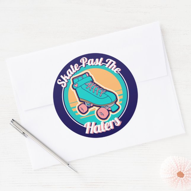 Sticker Rond Patinage passé Les Haters 80s Cartoon Rollerskate (Enveloppe)