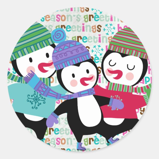 Sticker rond Patinage Penguins de vacances (Devant)