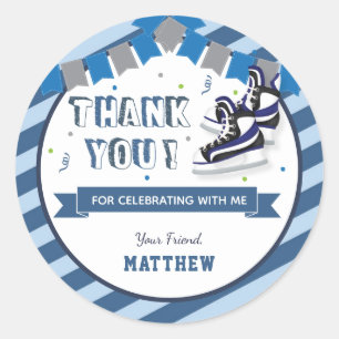 Sticker Rond Patinage sur glace Anniversaire Merci bleu préfé