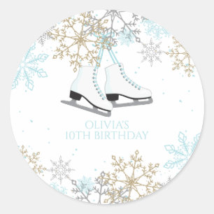 Sticker Rond Patinage sur glace Blue Silver Gold Snowflakes Ann
