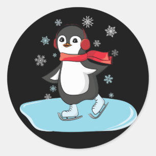 Sticker Rond Patinage sur glace Pingouin