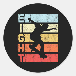 Sticker Rond Patineur de 8 ans faisant du skateboard pour son 8