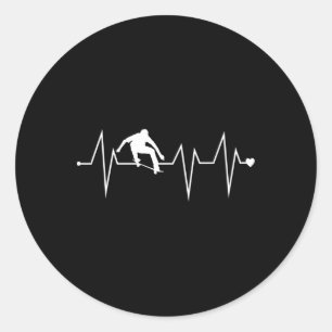 Sticker Rond Patineur de skateboard drôle Rythme cardiaque Poul