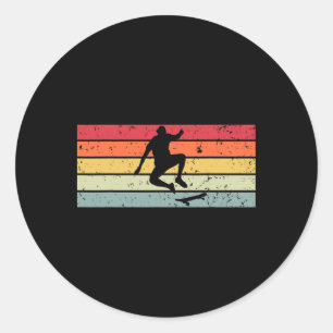 Sticker Rond Patineurs S'amusant Rétro Coucher de soleil Planch