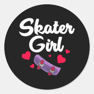 Sticker Rond Patineuse Fille Patinage Planche à roulettes Femme