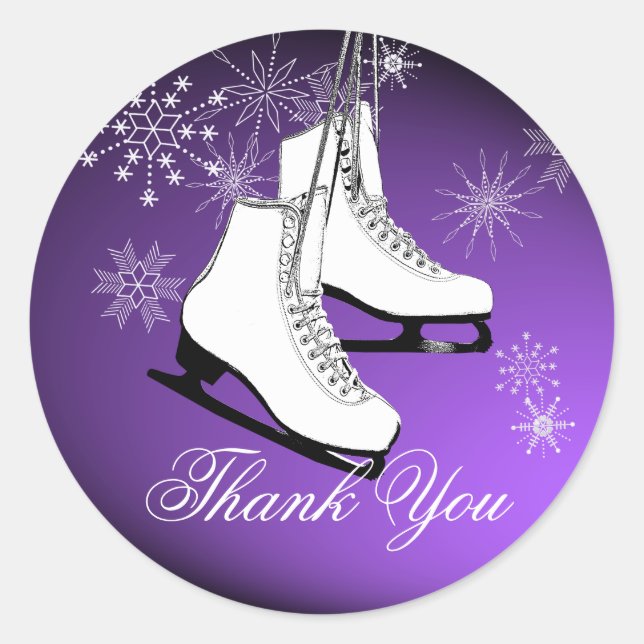 Sticker Rond Patins à glace et flocons de neige pourpre (Devant)