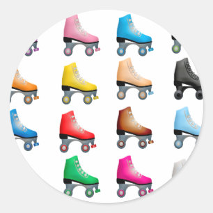 Sticker Rond Patins à rouleaux Motif coloré Rollerskates rétro